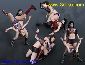 3D打印模型Women Wrestlers Poses for Genesis 3 and 8 Female的图片
