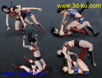 3D打印模型Women Wrestlers Poses for Genesis 3 and 8 Female的图片
