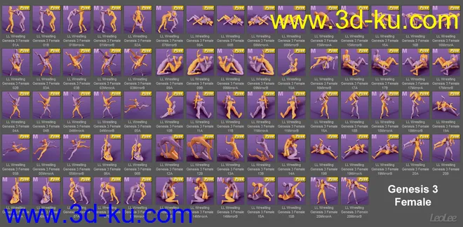 Women Wrestlers Poses for Genesis 3 and 8 Female模型的图片8