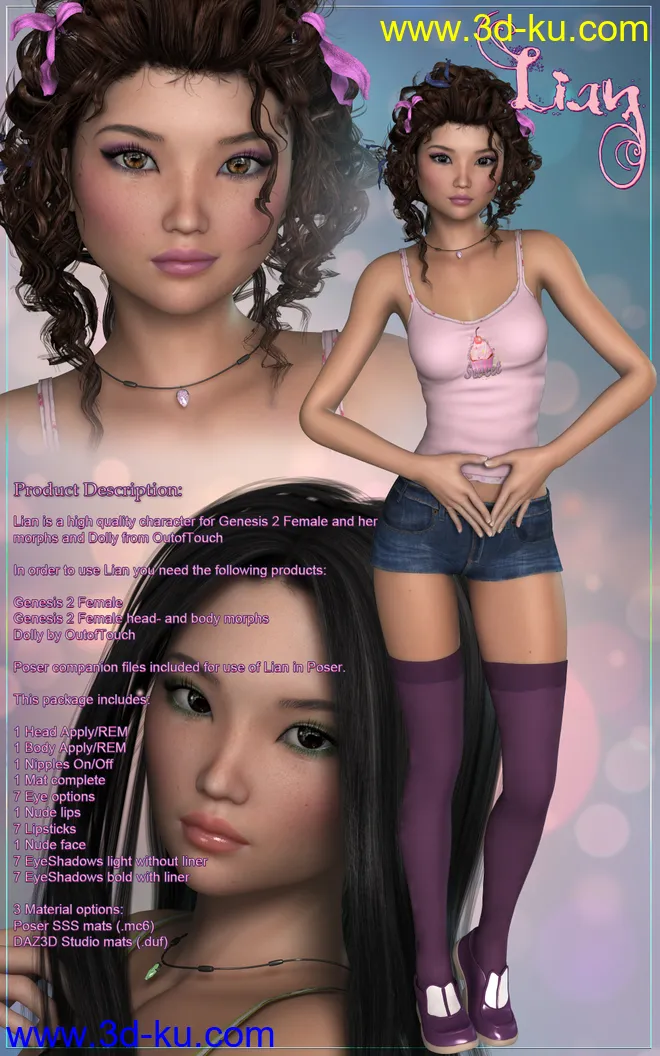 P3D Lian For Dolly,DAZ模型G2F的图片2