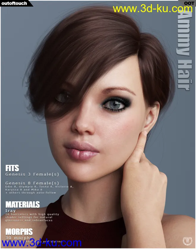 Ammy Hair for Genesis 3 and 8 Females模型的图片1