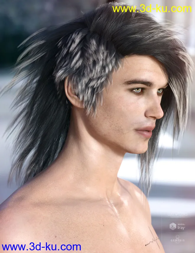 Bastien Hair for Genesis 3 & 8 Male(s)模型的图片4