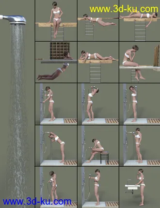 3D打印模型Cosy Bathroom with Rigged Shower and Poses for Genesis 8 Female的图片