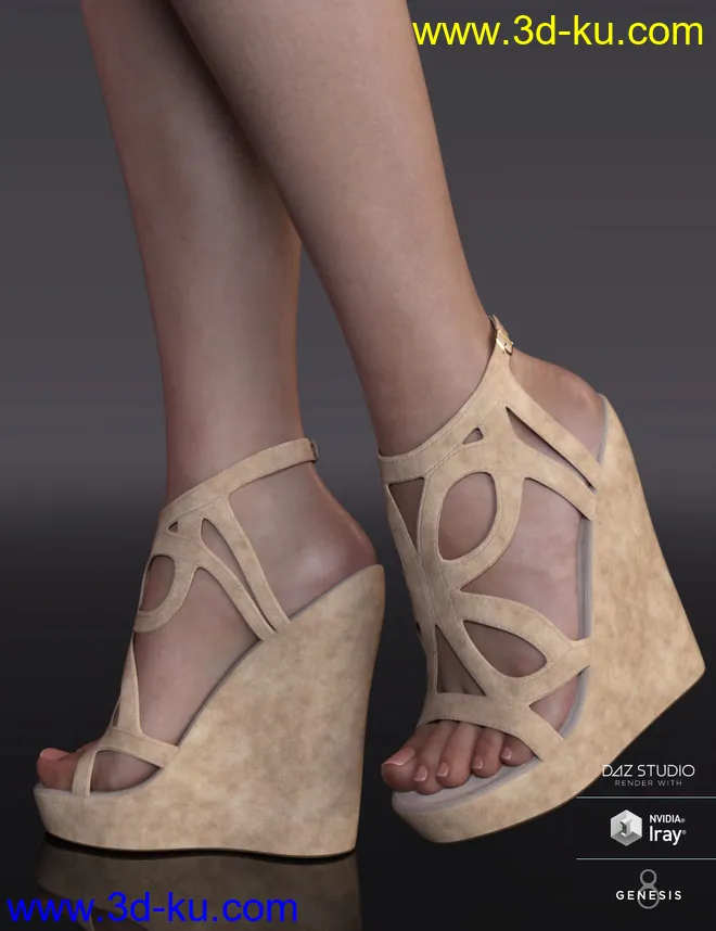 Cricket Wedge Sandals for Genesis 8 Female(s)模型的图片1