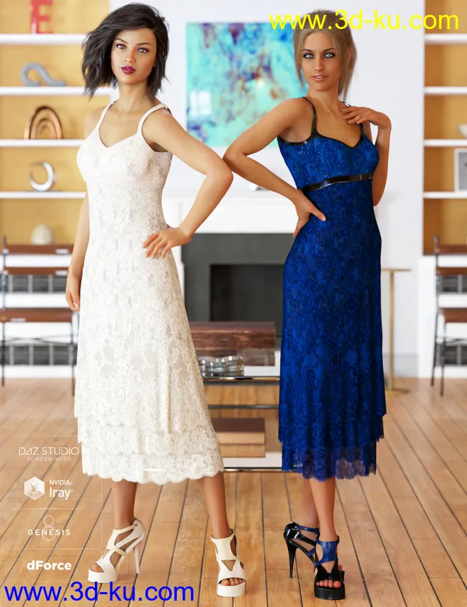 dForce 90's Girl Dress Textures模型的图片1