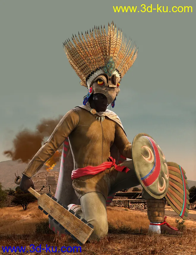 dForce Aztec Eagle Warrior Outfit for Genesis 8 Male(s)模型的图片3