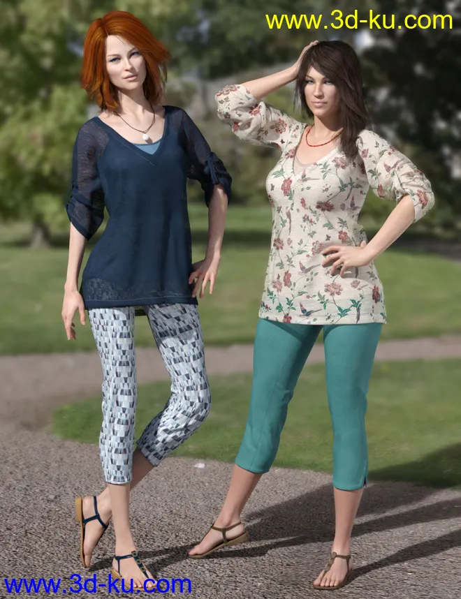 dForce Collection 01 - Casual Pants & Blouse for Genesis 8 Female(s)模型的图片5