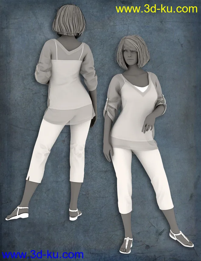 dForce Collection 01 - Casual Pants & Blouse for Genesis 8 Female(s)模型的图片8