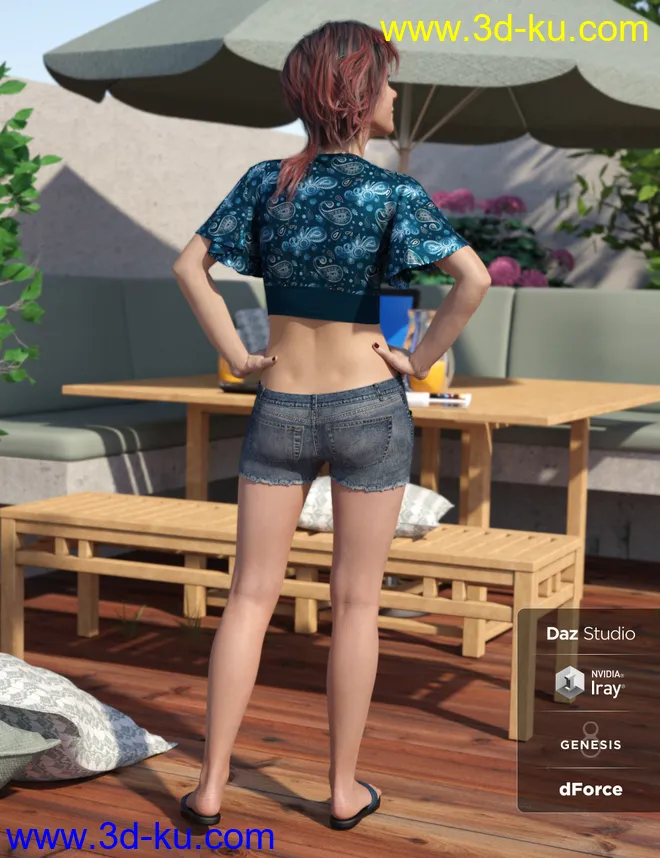 dForce Flutter Sleeve Outfit for Genesis 8 Female(s)模型的图片3