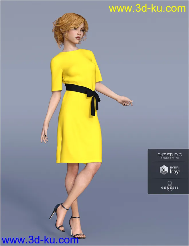 dForce H&C Belted Dress Outfit for Genesis 8 Female(s)模型的图片5