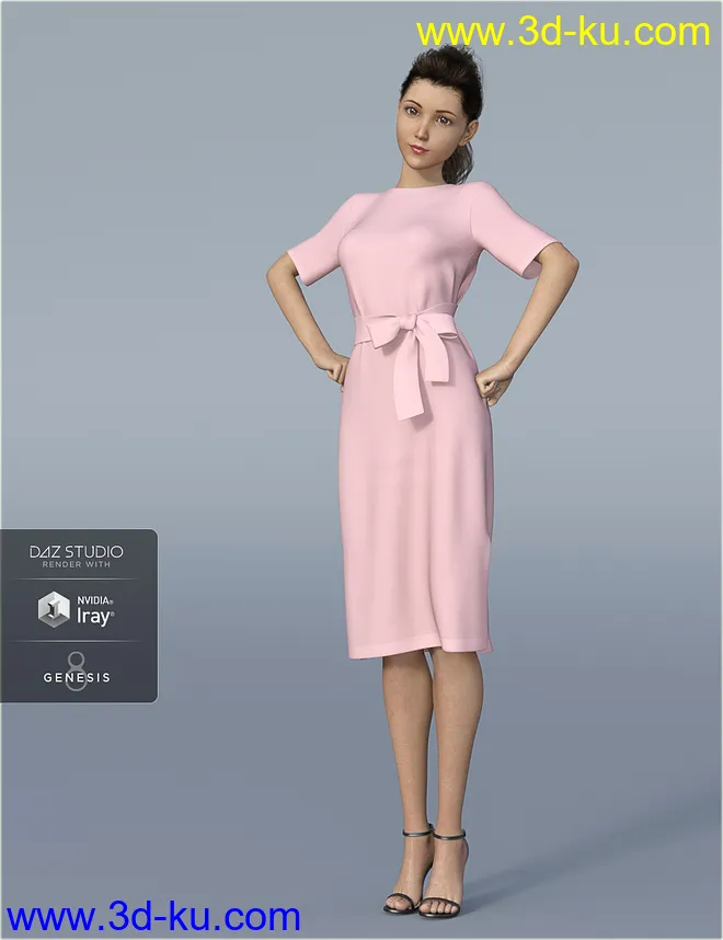 dForce H&C Belted Dress Outfit for Genesis 8 Female(s)模型的图片6