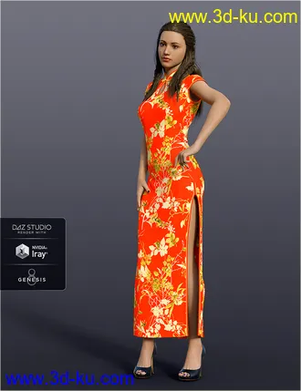 3D打印模型dForce H&C Long Qipao Dress for Genesis 8 Female(s)的图片