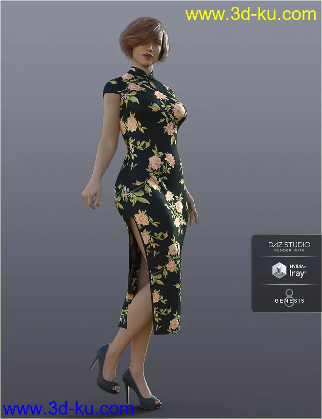 dForce H&C Long Qipao Dress for Genesis 8 Female(s)模型的图片3