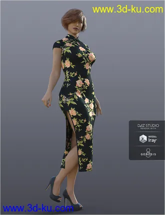 3D打印模型dForce H&C Long Qipao Dress for Genesis 8 Female(s)的图片