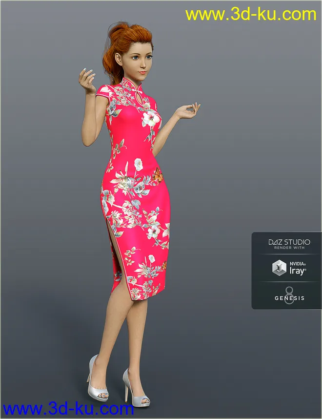 dForce H&C Long Qipao Dress for Genesis 8 Female(s)模型的图片4