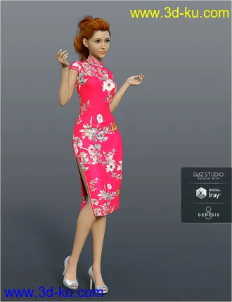 3D打印模型dForce H&C Long Qipao Dress for Genesis 8 Female(s)的图片