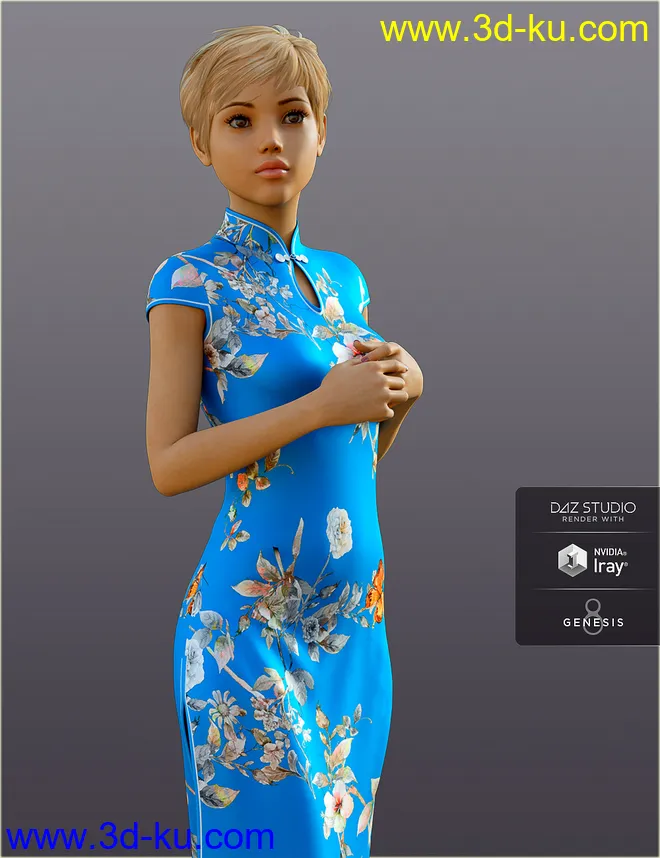 dForce H&C Long Qipao Dress for Genesis 8 Female(s)模型的图片5