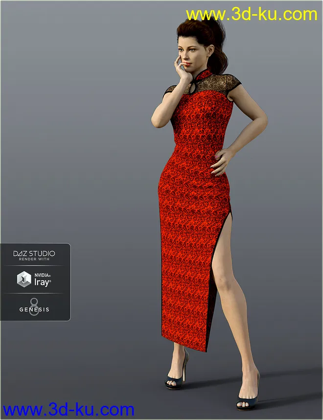 dForce H&C Long Qipao Dress for Genesis 8 Female(s)模型的图片6