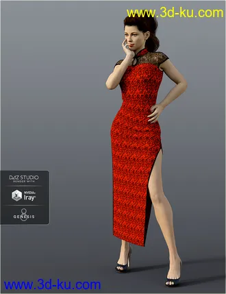 3D打印模型dForce H&C Long Qipao Dress for Genesis 8 Female(s)的图片