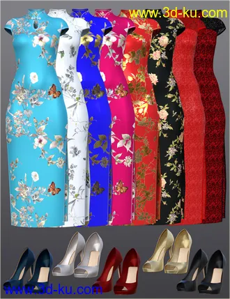 3D打印模型dForce H&C Long Qipao Dress for Genesis 8 Female(s)的图片