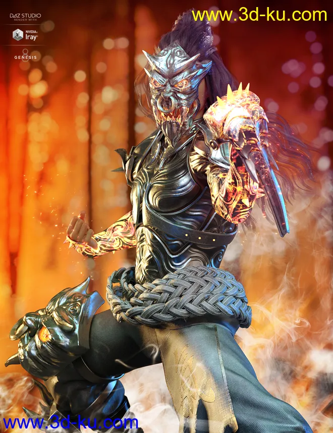 dForce Iron-Fire Outfit and Weapons for Genesis 8 Male(s)模型的图片4