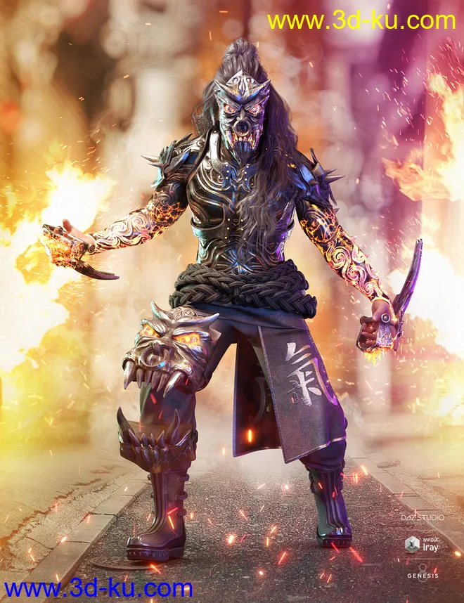 dForce Iron-Fire Outfit and Weapons for Genesis 8 Male(s)模型的图片5