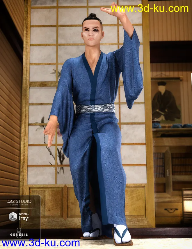 dForce Kimono Outfit for Genesis 8 Male(s)模型的图片2