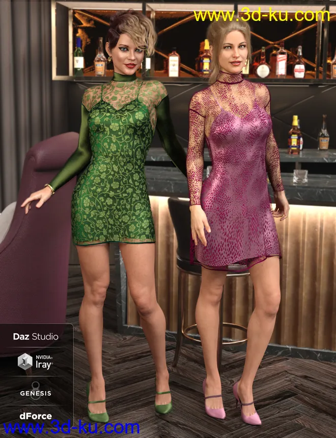 dForce Lacey Dress for Genesis 8 Female(s)模型的图片4
