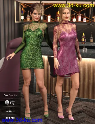 3D打印模型dForce Lacey Dress for Genesis 8 Female(s)的图片