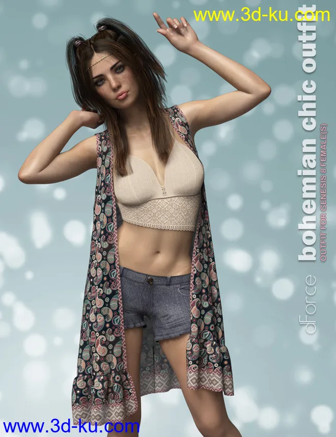 dForce P3D Bohemian Chic Outfit for Genesis 8 Female(s)模型的图片2