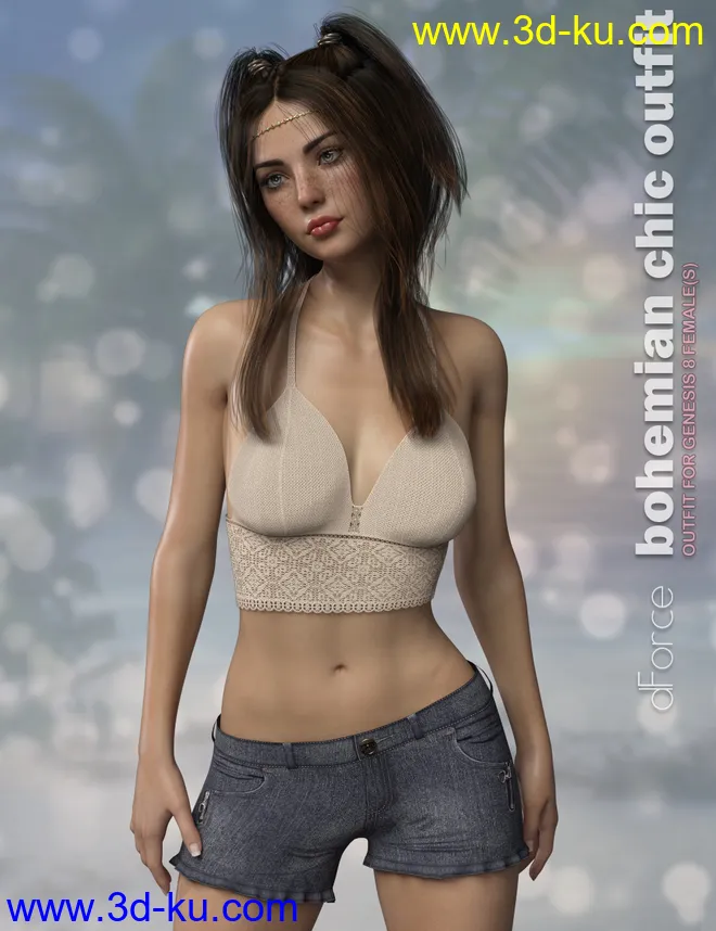 dForce P3D Bohemian Chic Outfit for Genesis 8 Female(s)模型的图片5