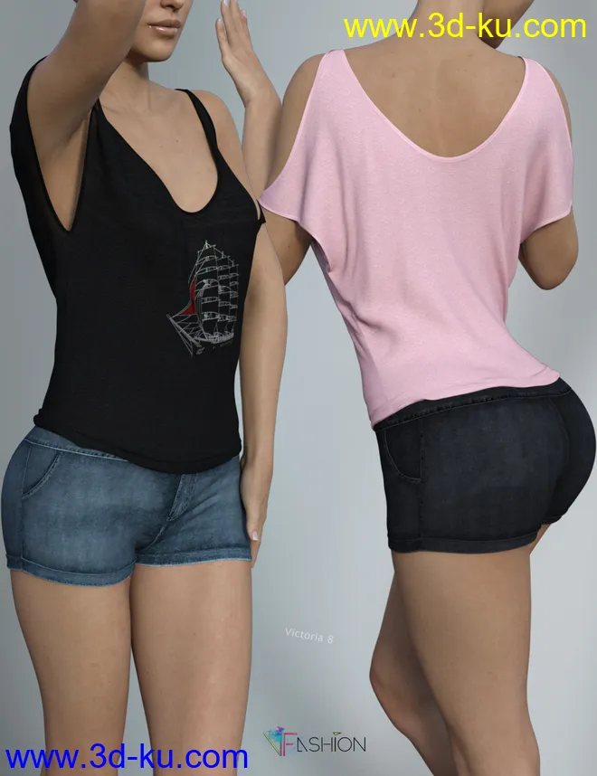 dForce VFashion Cold Shoulder Shirt and Shorts for Genesis 8 Female(s)模型的图片1