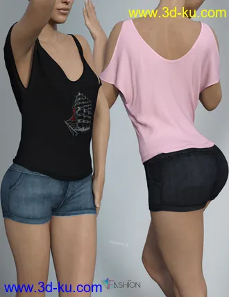 3D打印模型dForce VFashion Cold Shoulder Shirt and Shorts for Genesis 8 Female(s)的图片