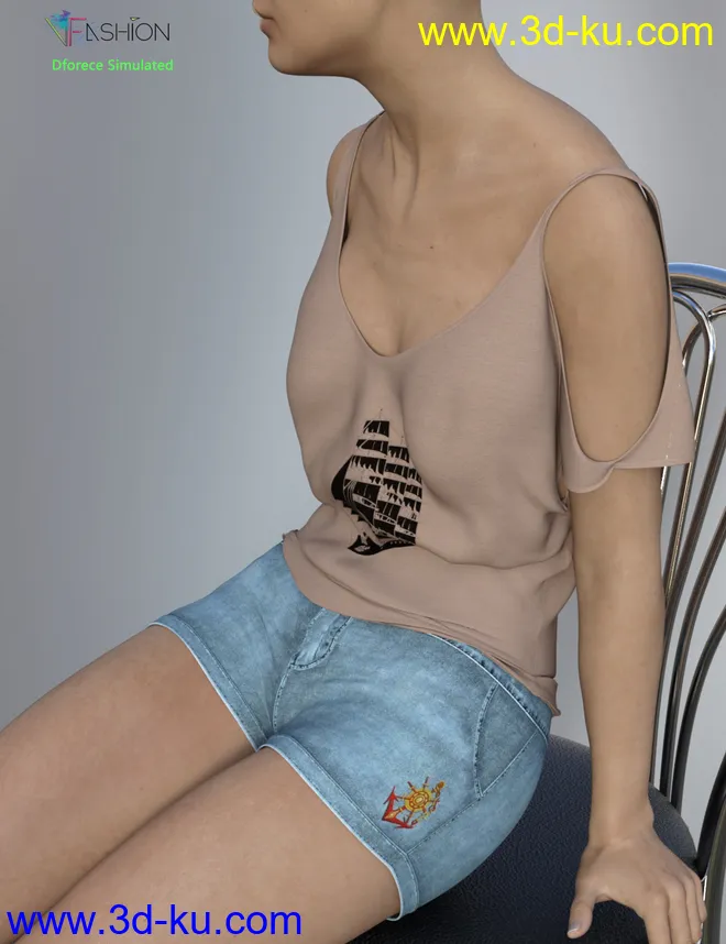 dForce VFashion Cold Shoulder Shirt and Shorts for Genesis 8 Female(s)模型的图片2