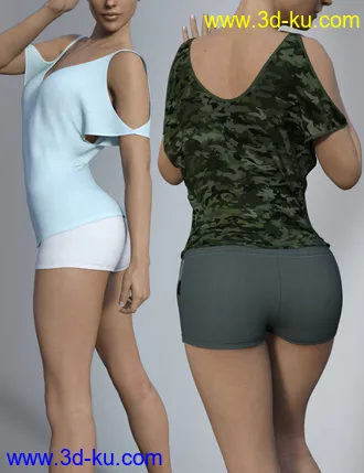 3D打印模型dForce VFashion Cold Shoulder Shirt and Shorts for Genesis 8 Female(s)的图片