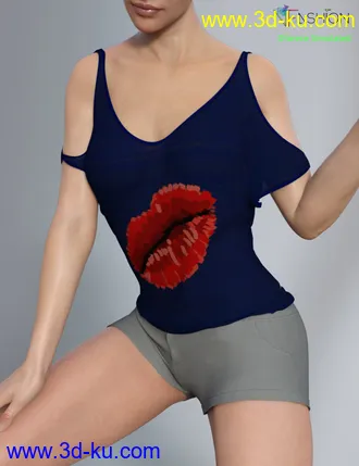 3D打印模型dForce VFashion Cold Shoulder Shirt and Shorts for Genesis 8 Female(s)的图片