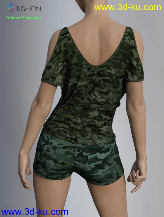 dForce VFashion Cold Shoulder Shirt and Shorts for Genesis 8 Female(s)模型的图片14