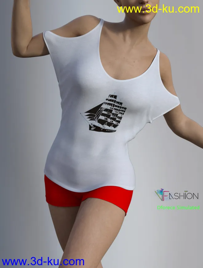 dForce VFashion Cold Shoulder Shirt and Shorts for Genesis 8 Female(s)模型的图片15