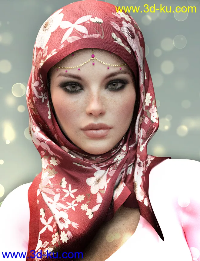 dForce X-Fashion Floral Hijab for Genesis 8 Female(s)模型的图片1