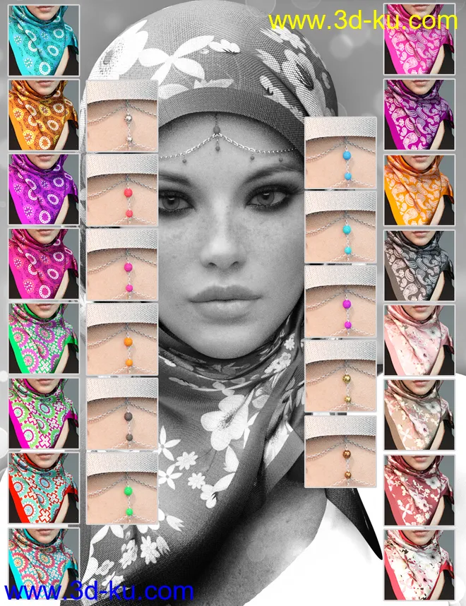 dForce X-Fashion Floral Hijab for Genesis 8 Female(s)模型的图片5