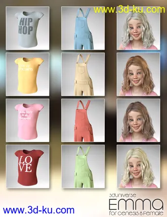 3D打印模型Emma Character, Hair, Clothing and Accessories for Genesis 8 Female(s)的图片