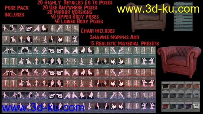 Exquisite Poses & Morphing Chair for Genesis 8 Female模型的图片7