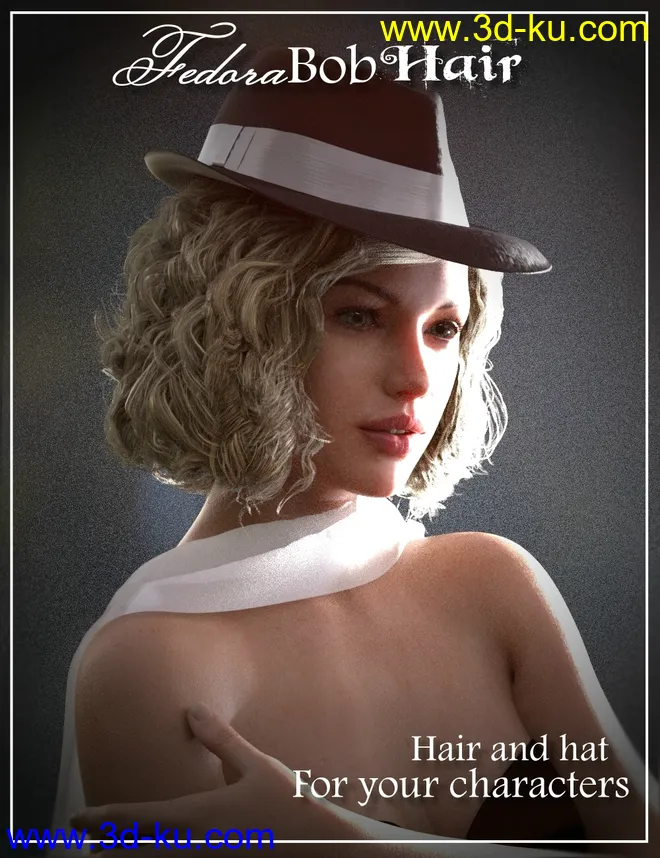Fedora Bob Hair for Genesis 3 and 8 Female(s)模型的图片1
