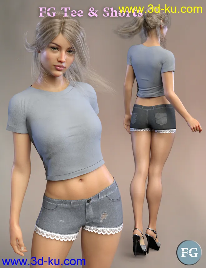 FG T-Shirt and Shorts for Genesis 8 Female(s)模型的图片1