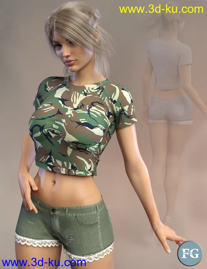 FG T-Shirt and Shorts for Genesis 8 Female(s)模型的图片2