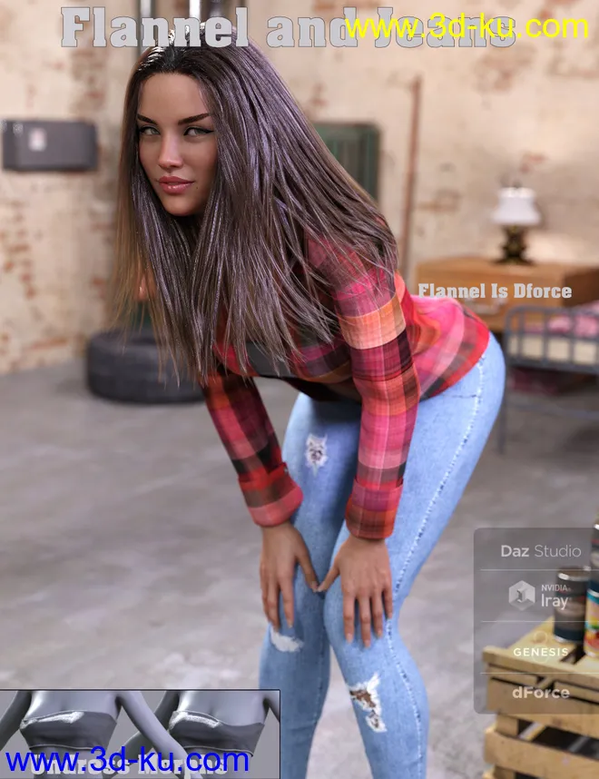 FGF Flannel and Jeans Outfit for Genesis 8 Female(s)模型的图片1