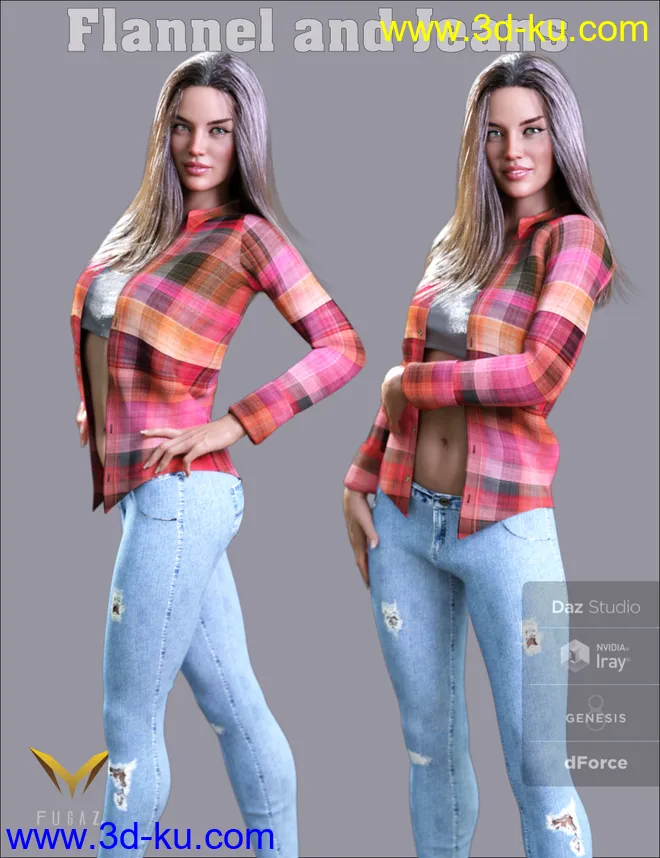 FGF Flannel and Jeans Outfit for Genesis 8 Female(s)模型的图片2
