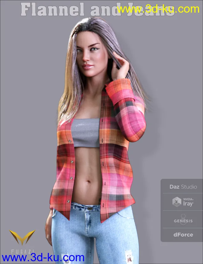 FGF Flannel and Jeans Outfit for Genesis 8 Female(s)模型的图片3