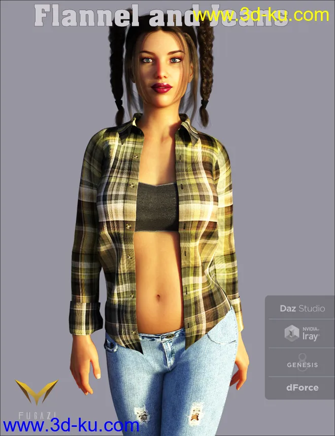 FGF Flannel and Jeans Outfit for Genesis 8 Female(s)模型的图片4
