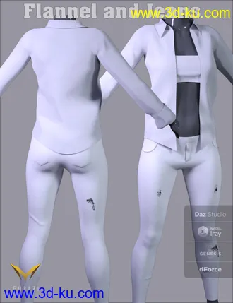 3D打印模型FGF Flannel and Jeans Outfit for Genesis 8 Female(s)的图片